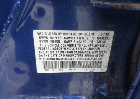 2010 Honda Fit from USA, damaged, VIN JHMGE8H26AS004580